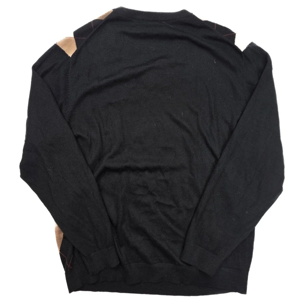 Roundtree & Yorke Black & Tan‎ Argyle Merino Wool Blend Sweater Men's Size XL